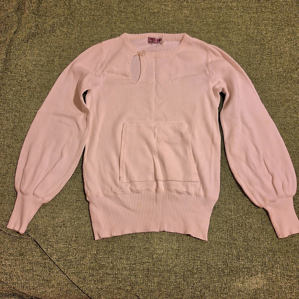 70s Women's White Crew Neck Sweater W Puff Sleeves